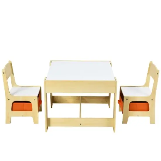 Costway Kids Table Chairs Set With Storage Boxes Blackboard Whiteboard Drawing GreyNature image {11}
