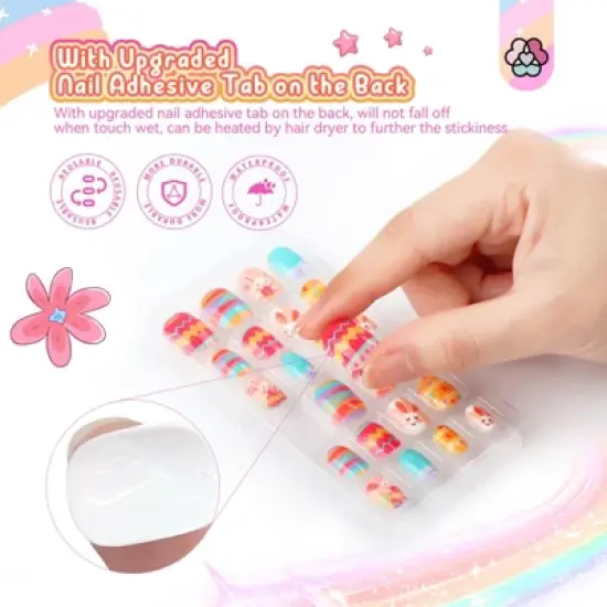 SAVILAND Kids Press On Nails for Girls 8-12 Years, 168PCS Colorful Short Square Fake Nails with 7 Day Wear - Christmas Gift Set. image {4}