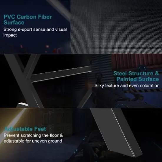 Costway Gaming Desk Computer Desk Table w/Cup Holder & Headphone Hook Gamer Workstation image {6}