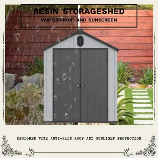 XWT012-1 6*8ft resin plastic storage shed for backyard garden big spire Tool storage image {5}