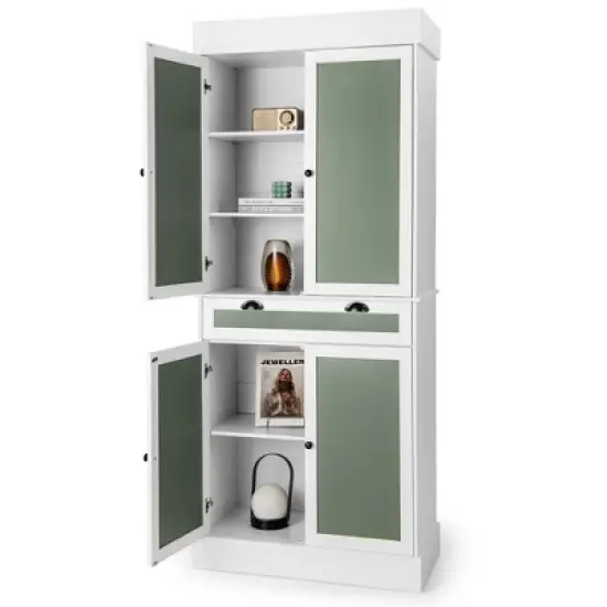 Costway 72'' Kitchen Buffet Hutch Pantry Cabinet Cupboard with 4 Doors & Adjustable Shelves image {9}