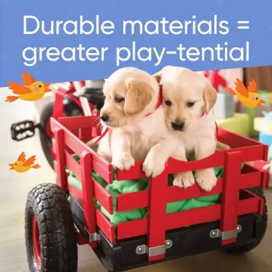 HearthSong Kids Classic Red Metal Tricycle with Attached Slatted-Wood Wagon image {4}