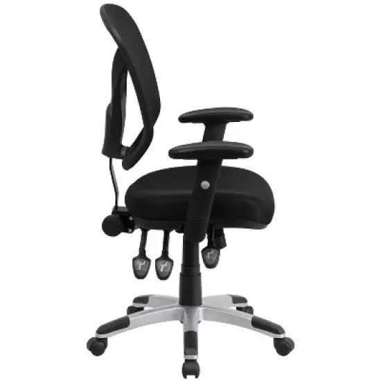 Flash Furniture Mid-Back Black Mesh Multifunction Swivel Ergonomic Task Office Chair with Adjustable Arms image {7}