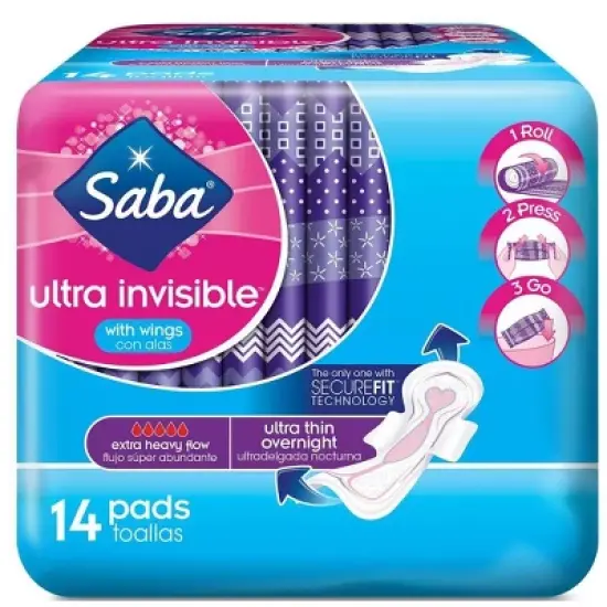 Saba Ultra Invisible Thin Night Pads - 14ct image {4}