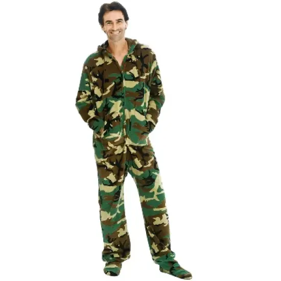 Men's Warm Fleece One Piece Hooded Footed Zipper Pajamas Set, Soft Adult Onesie Footie with Hood for Winter image {11}