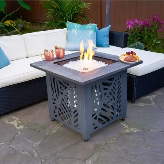 Endless Summer 30 Inch Square Outdoor UV Printed 50,000 BTU LP Gas Fire Pit​ Table with Faux Mantel and Stamped Steel Base image {1}