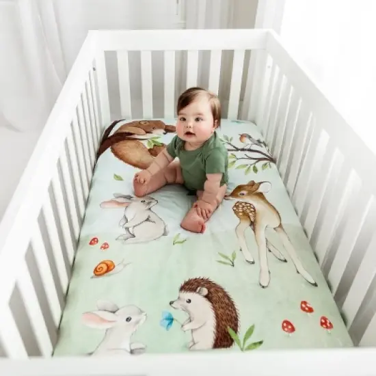 Baby Gift Set, Crib Sheet & Swaddle Newborn Gift Box, Woodland Theme image {4}