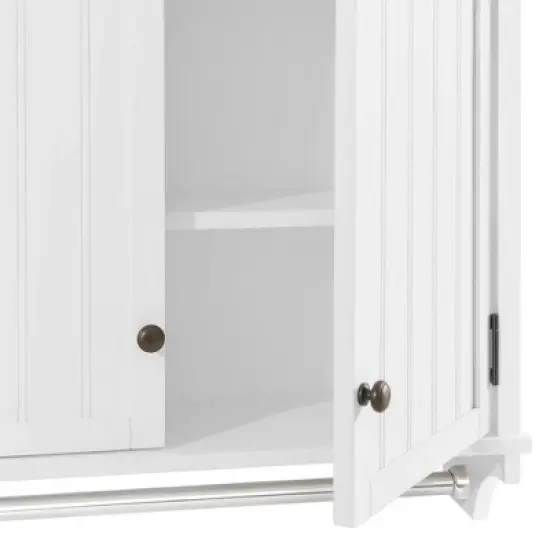 Dover Wall Mounted Bathroom Storage Cabinet with Two Doors and Towel Rod White - Alaterre Furniture image {5}