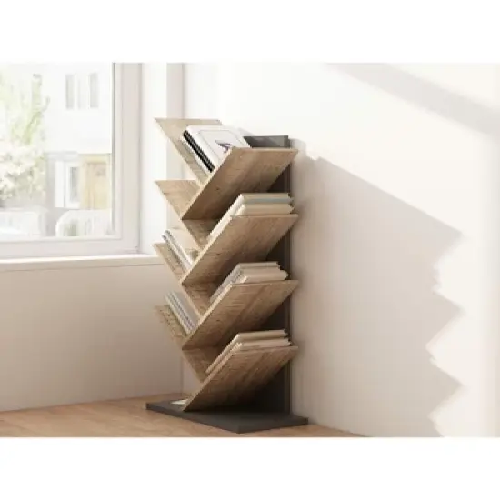 Year Color Free Standing Retro Wood 8 Shelves Bookcase image {1}