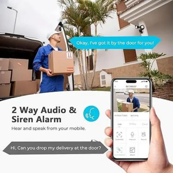 R.W.FLAME Floodlight Camera,  2300LM LED, 2K HD, 2-Way Audio, IP65, 110dB Siren, Night Vision, Cloud & Local Storage image {4}