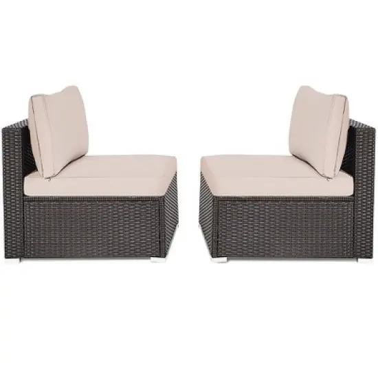 Costway 2PCS Patio Rattan Armless Sofa Sectional Conversation Furniture Set  W/Cushion image {9}