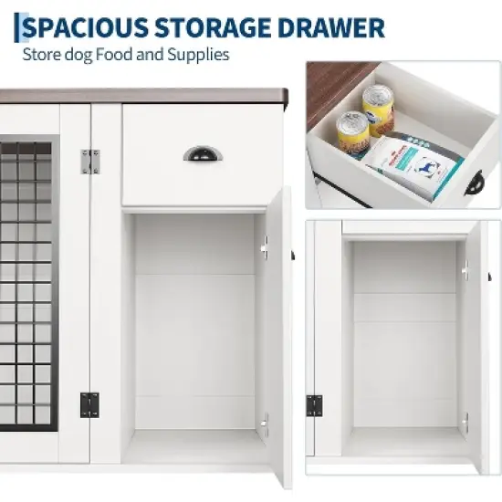 Large Dog Crate Furniture, Dog Kennel Cage for for Small to Medium Pets 44 Inch Wooden Crates Furniture Indoor Kennels with Drawers and Side Cabinets image {3}