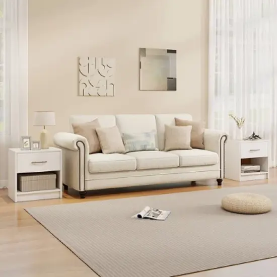 Costway Modern Nightstand Bedside Table with Drawer Open Storage Shelf for Small Spaces White image {5}