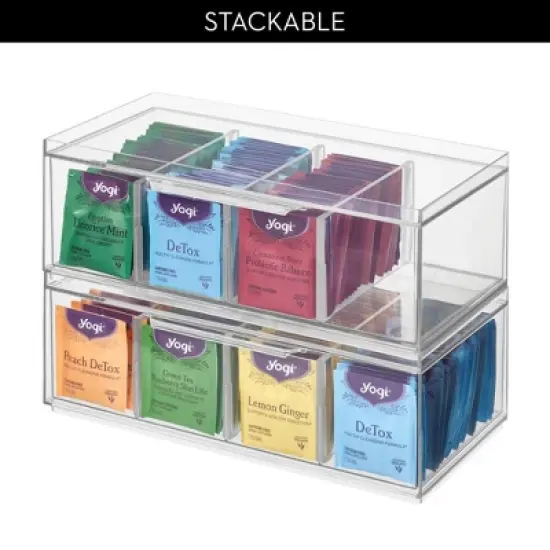 iDesign Set of 4 Stackable 4-Section Tea Storage Drawers - Clear image {4}