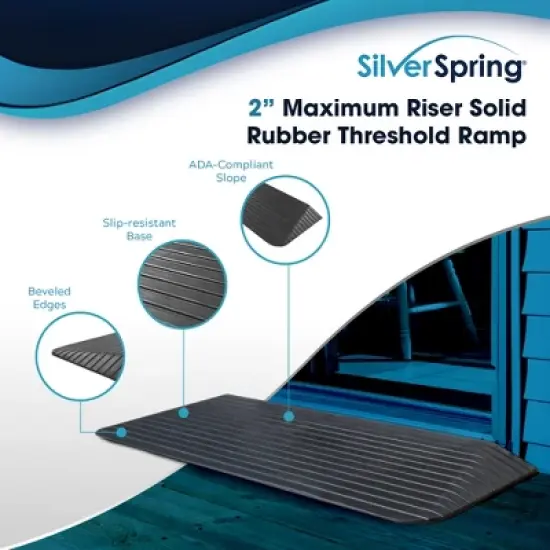 Silver Spring Solid Rubber Threshold Ramp for Wheelchairs, Scooters & More, 2" Rise, Black - Heavy-Duty and Portable Doorway Ramps for Mobility Aid image {1}