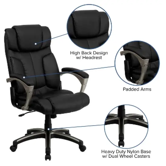 Emma and Oliver High Back Folding Black LeatherSoft Executive Swivel Office Chair with Arms image {2}