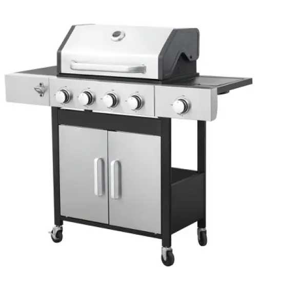 4-Burner Propane Gas BBQ Grill with Side Burner, 46790BTU Output With Enameled Cast Iron Cooking Grids For Outdoor Barbecue, Stainless Steel image {5}