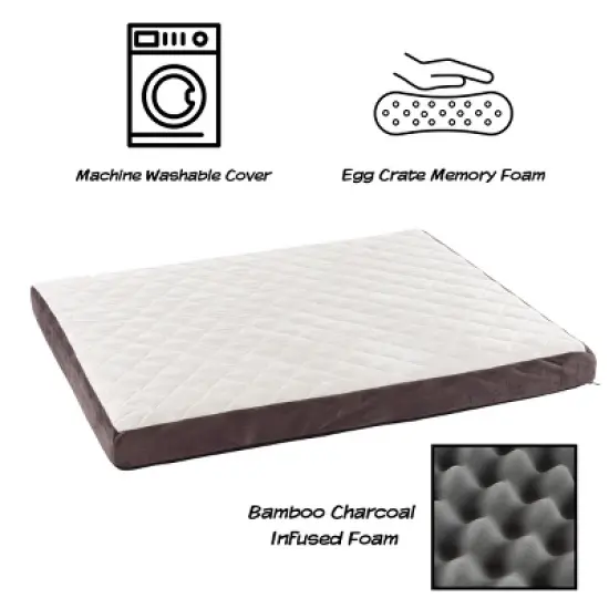 Dog Bed - Charcoal Infused Foam Pet Bed with Plush Cover - Egg-Crate Style Floor Mat with Nonslip Base for Dogs up to 65lbs by PETMAKER (Brown) image {2}