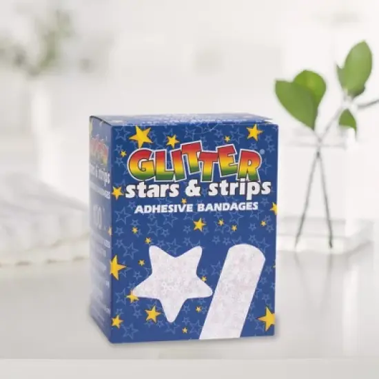 Glitter Stat Strip - Glitter Stars and Strips - Kids Adhesive Bandages, 3 in. x 3/4 in., 100 Count, 1 Pack image {4}