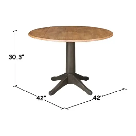 42" Alexandra Round Top Dual Drop Leaf Pedestal Dining Table Hickory/Washed Coal - International Concepts image {7}