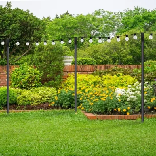 Sandinrayli 8 ft. String Light Pole 25-Light Outdoor Solar Powered LED String Light Set Atmosphere Lighting for Patio Decor (6-Pack) image {7}