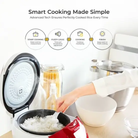 CUCKOO 6-Cup Micom Rice Cooker and Warmer White/Red: 12 Settings, Automatic Keep Warm, Dishwasher-Safe Parts, Timer image {3}