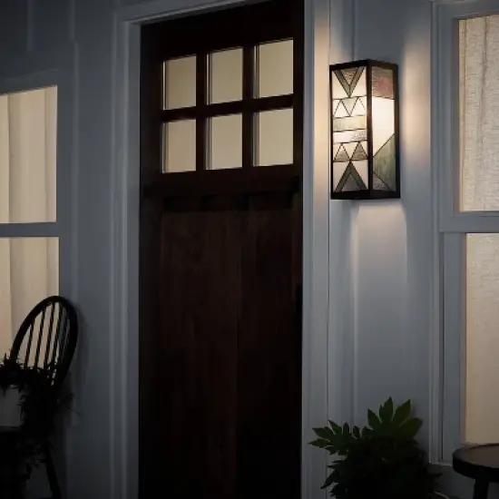 16.25" Stained Glass 1-Light Rectangular Geometric Outdoor Light Wall Sconce - River of Goods: ETL Listed, Waterproof image {3}