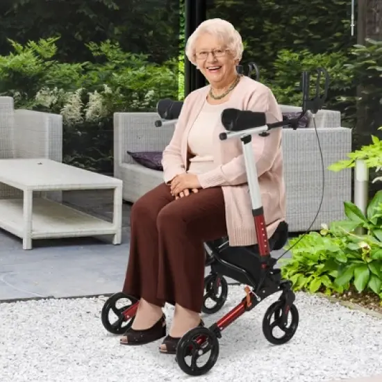 HOMCOM Folding Rollator Walker With Seat and Bag, Wheeled Rolling Medical Height Adjustable, Aluminum image {2}