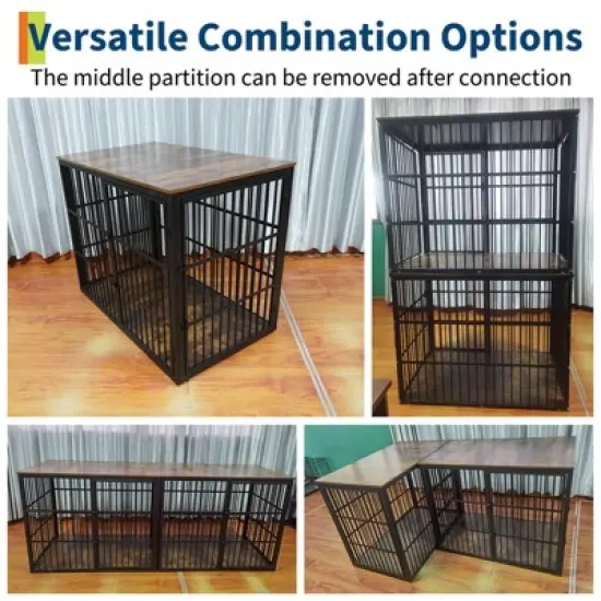 48'' Dog Crate Furniture, 3-in-1 Wooden Dog Kennel with 3 Lockable Doors, Heavy Duty Metal Frame & Sturdy Panels, Large End Table image {6}
