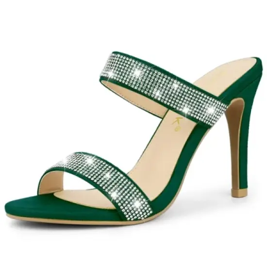 Allegra K Women's Open Toe Stiletto Heel Rhinestone Mules Sandals image {9}