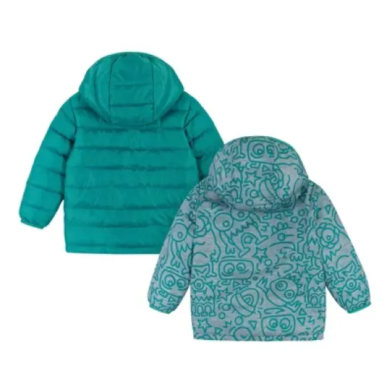 Andy & Evan  Toddler  Aqua Monsters Reversible Puffer image {1}