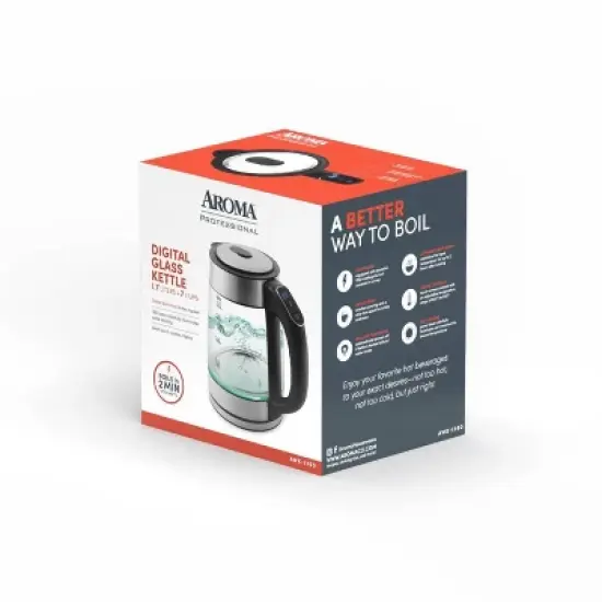 Aroma 1.7L Digital Programmable Kettle with Illumination: Borosilicate Glass, Automatic Shut-Off, Water Level Viewer image {12}