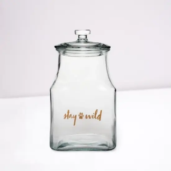 Amici Pet "Stay Wild" Glass Canister Square Jar, Dog and Cat Food Storage Container, Food Safe, Airtight Lid with Handle and Plastic Gasket, 52 oz. image {2}