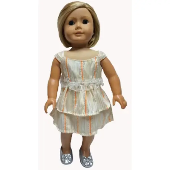 Doll Clothes Superstore Size 7 Matching Girl And Doll Cream Stripe Ruffle Dresses image {2}