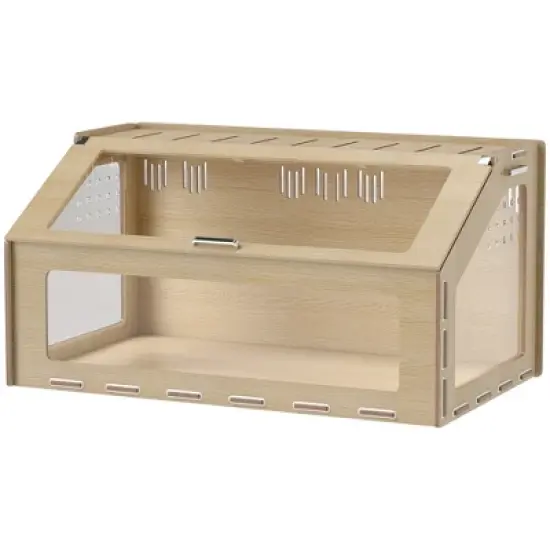 PawHut Hamster Cage Habitat with Acrylic Window & Openable Top, Small Animal Cage for Gerbil, Guinea Pig, Rat, 39" x 23" x 20", Oak image {3}