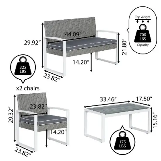 Elina 4-Piece Modern Coastal Faux Wicker Conversation Outdoor Patio Set - JONATHAN Y image {2}