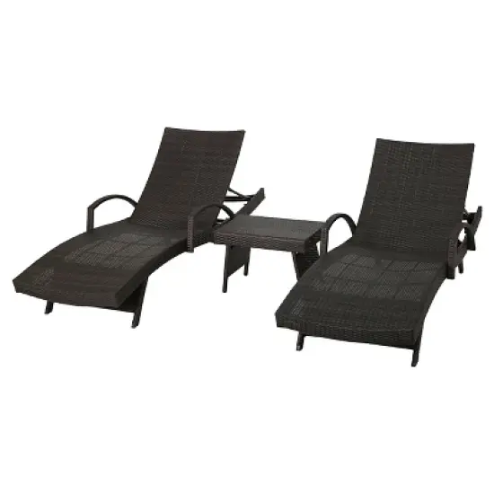 Salem 3pc Wicker Adjustable Chaise Lounge Set - Brown - Christopher Knight Home image {5}