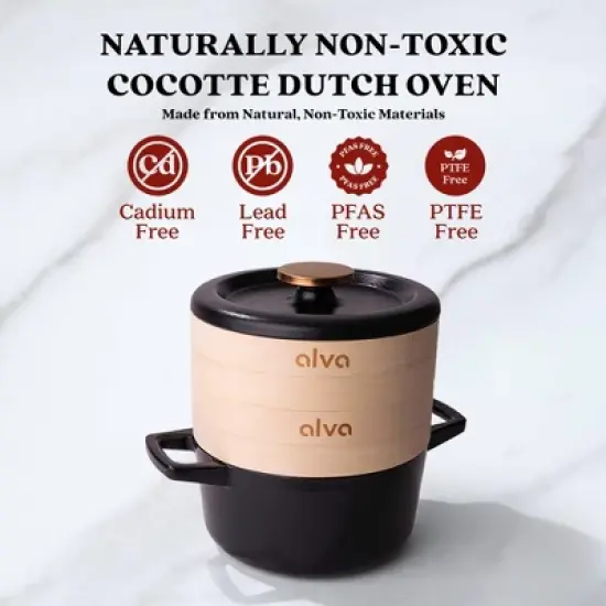 Alva Nori Enameled Cast Iron Dutch Oven Cocottes w/ Lid & Steamer Basket 80 Oz. image {3}