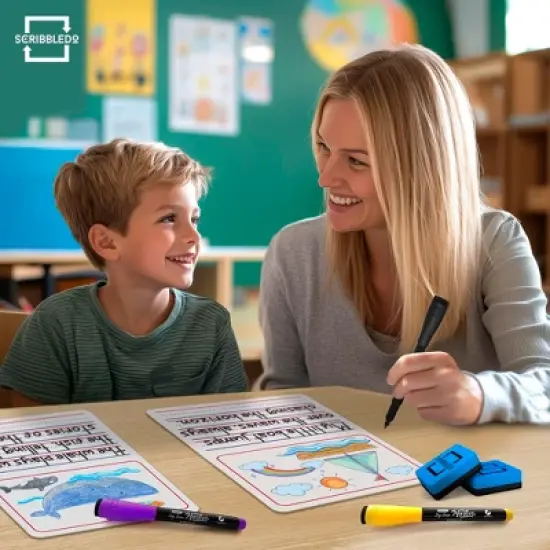 SCRIBBLEDO Story Lined 9"x12" Dry Erase Writing & Drawing Boards 10-Pack with Erasers &ndash; Reusable Whiteboards for Kids Students & Classroom image {2}