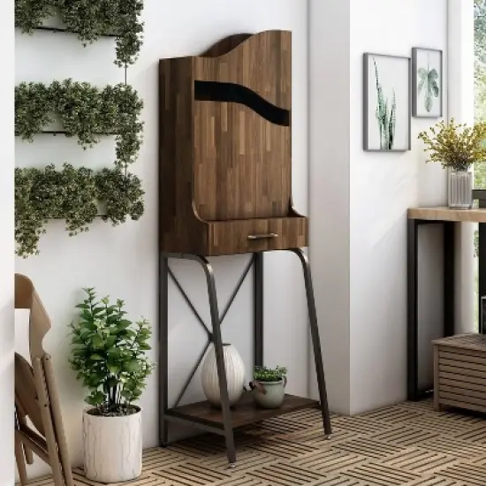 24/7 Shop At Home Joyharbor Industrial 1 Drawer Mini Bar with Shelves Light Hickory: Wine Storage, 20-Bottle Capacity image {3}