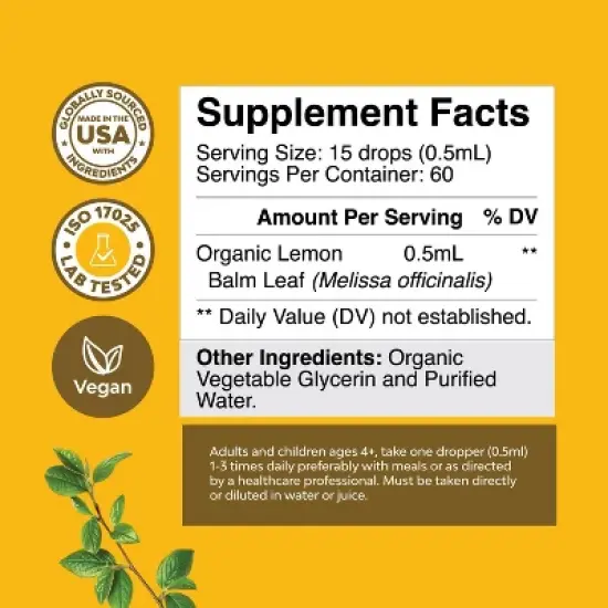 Organic Lemon Balm Liquid, Mood Support and Digestive Health, Nature's Craft, 30mL image {1}