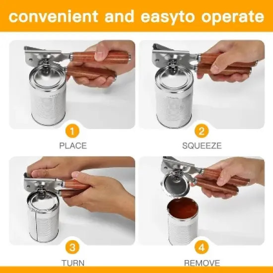 Manual Can Opener with Solid Wood Handle, Sharp Smooth Edge Blade image {5}