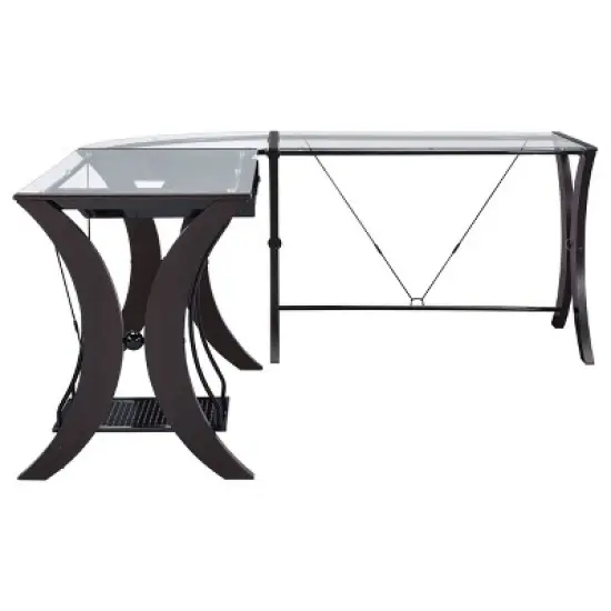 Monterey Glass Top L-Shape Computer Desk Cappuccino - Coaster image {7}