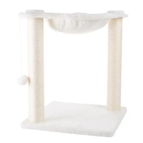 19-Inch Cat Scratching Post with Hammock - Sisal Fabric and Carpet Cat Tree with Hanging Ball Toy for Adult Cats and Kittens by PETMAKER (White) image {5}