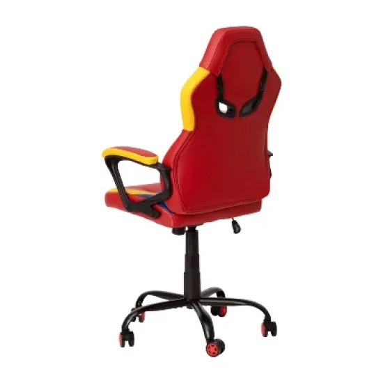 Emma and Oliver Faux Leather Ergonomic Designer Back Gamer Chair with Diamond Stitch, Lumbar Support & Padded Arms in Red, Blue & Yellow image {2}
