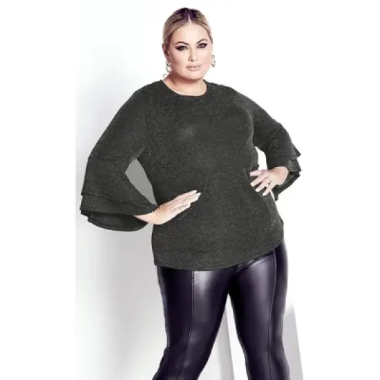 Women's Plus Size Glitz Double Bell Sleeve Top - silver | AVENUE image {3}