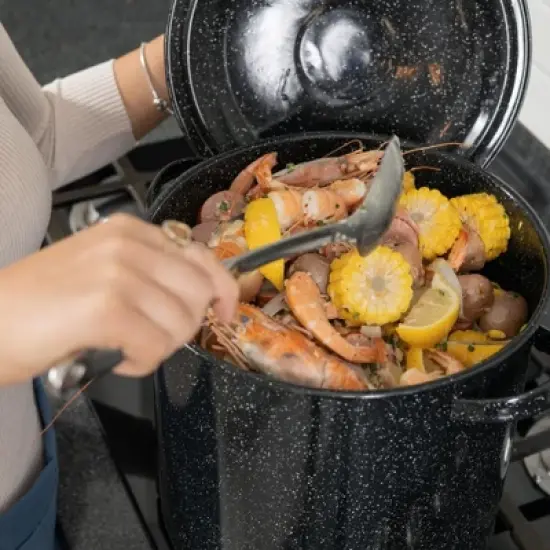 Granite Ware 15.5 Qt Stock Pot with Lid, Enameled Steel Perfect for Seafood, Steamer for Soups Or Sauces, Speckled Black image {8}