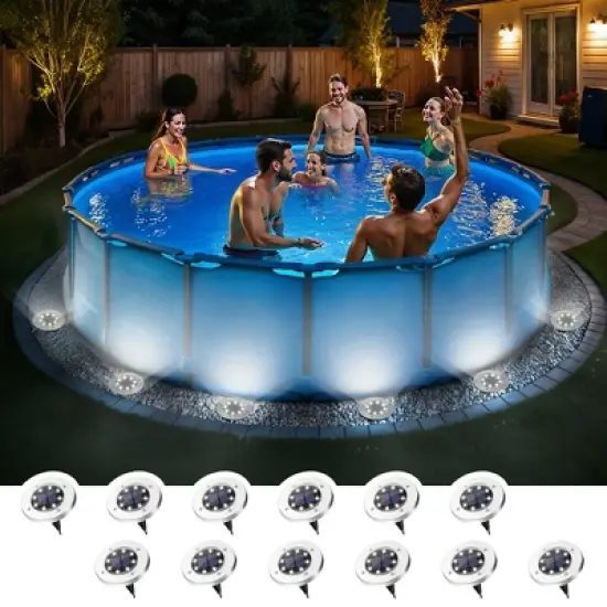 Cool White 8 LED Solar Outdoor Waterproof In-Ground Path Lights for Pathway, Yard, Lawn, Patio and Walkway image {6}