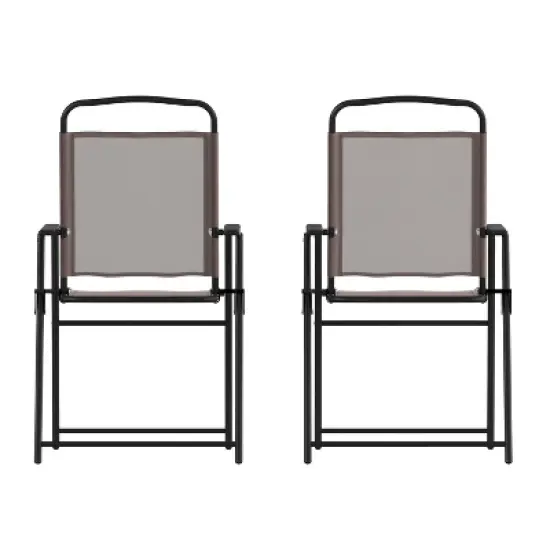 Flash Furniture Set of 2 Mystic Folding Patio Sling Chairs, Outdoor Textilene Lawn Chairs with Armrests image {14}