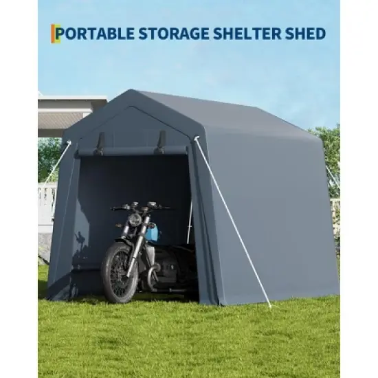 6x6 FT Portable Outdoor Storage Shed with 2 Roll-Up Zipper Doors & Vents,Waterproof PE Tarp,UV-Resistant Carport for Motorcycle,Firewood,Tools image {7}